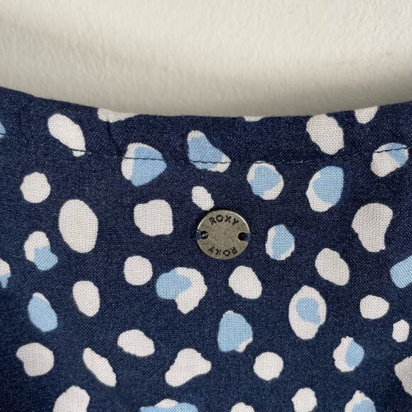 Roxy Dear Amor Dot Print Crop Top Blue White Size S Puff Sleeve Squareneck - Picture 9 of 10